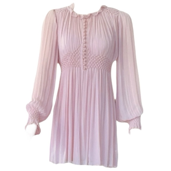 LOVESHACKFANCY Belinda Smocked A-Line Swing Long Sleeve Button-down Mini Dress - Picture 8 of 15